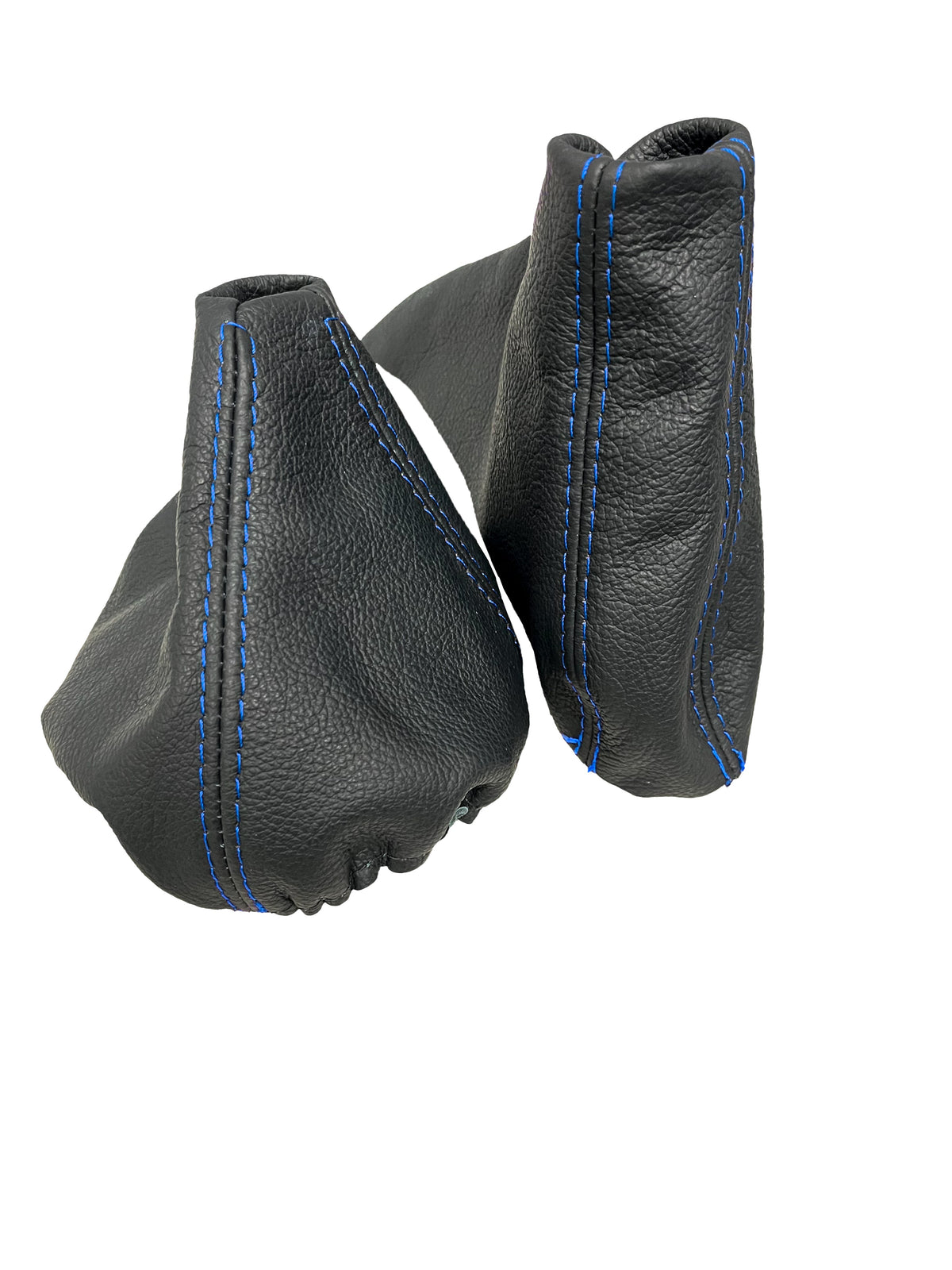 Black genuine leather BMW E91 E92 E93 shift and handbrake boot cover, designed for 2005-2013 models, by JTS Custom Upholstery.