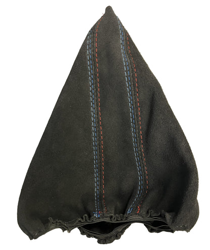 Genuine suede parking brake shift boot and console cover for BMW E36 and E46, custom handbrake and shift boot by JTS Upholstery