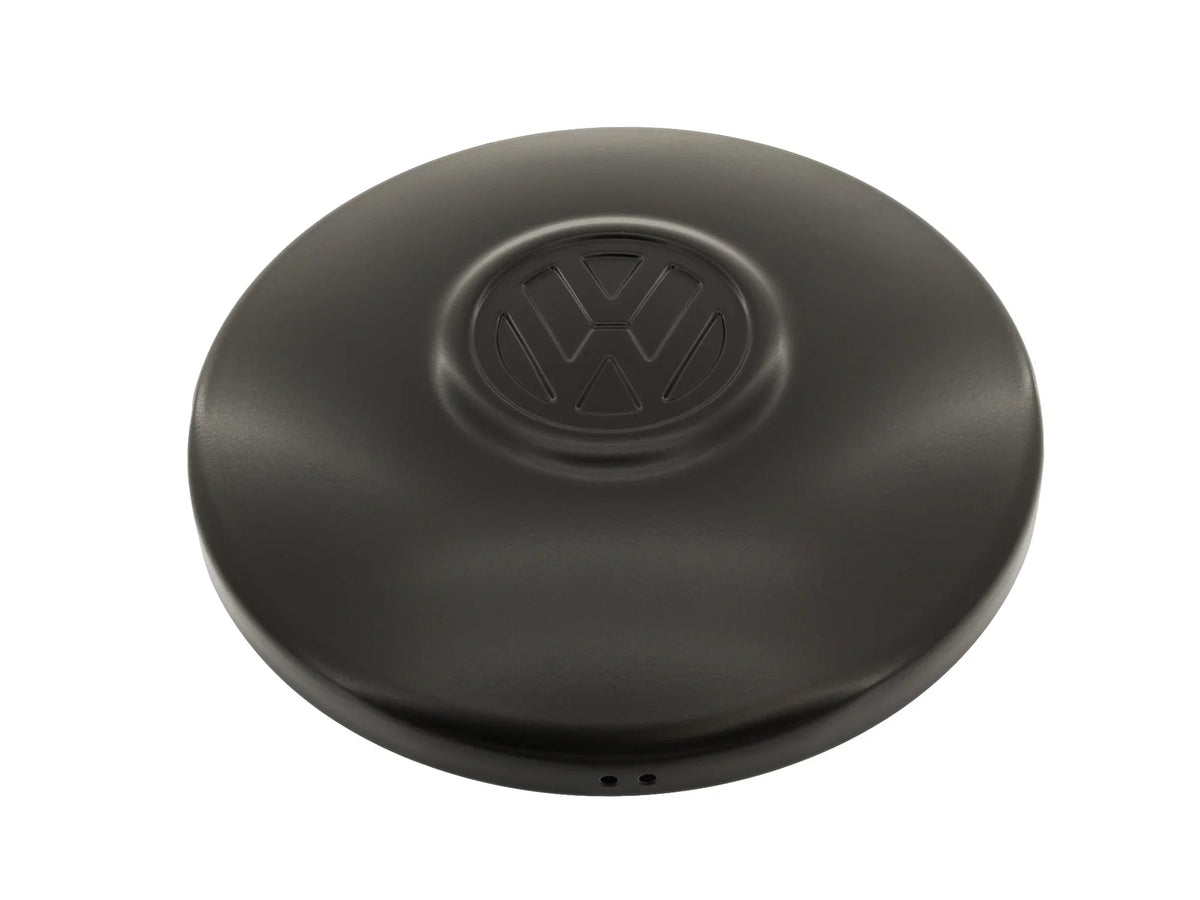 GoWesty hubcap with centered VW logo, shown from the front in silver finish
