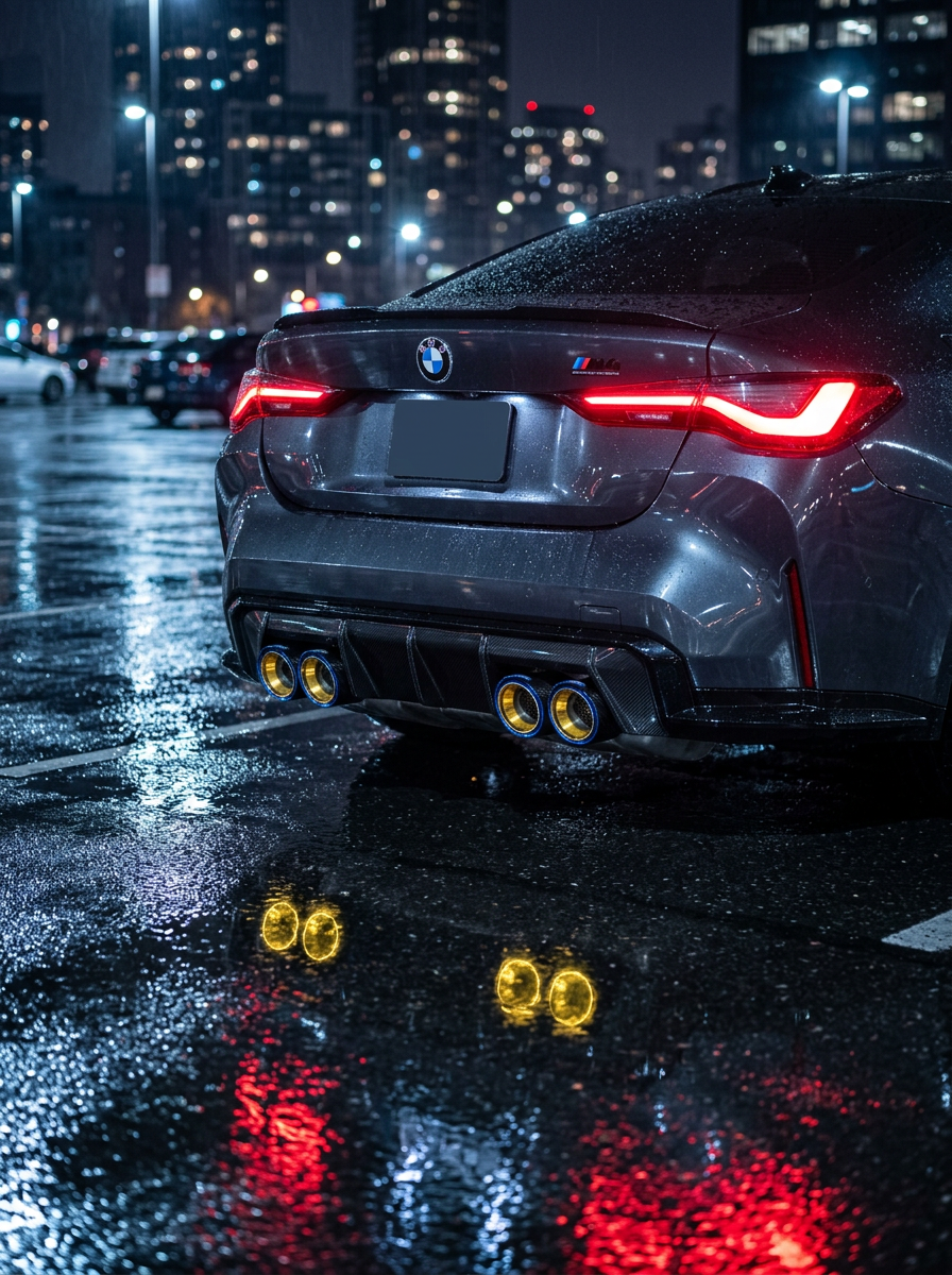Set of four black carbon fiber exhaust tips for BMW M series, 60-80mm inlet, designed for F and G series models by K2 Industries.