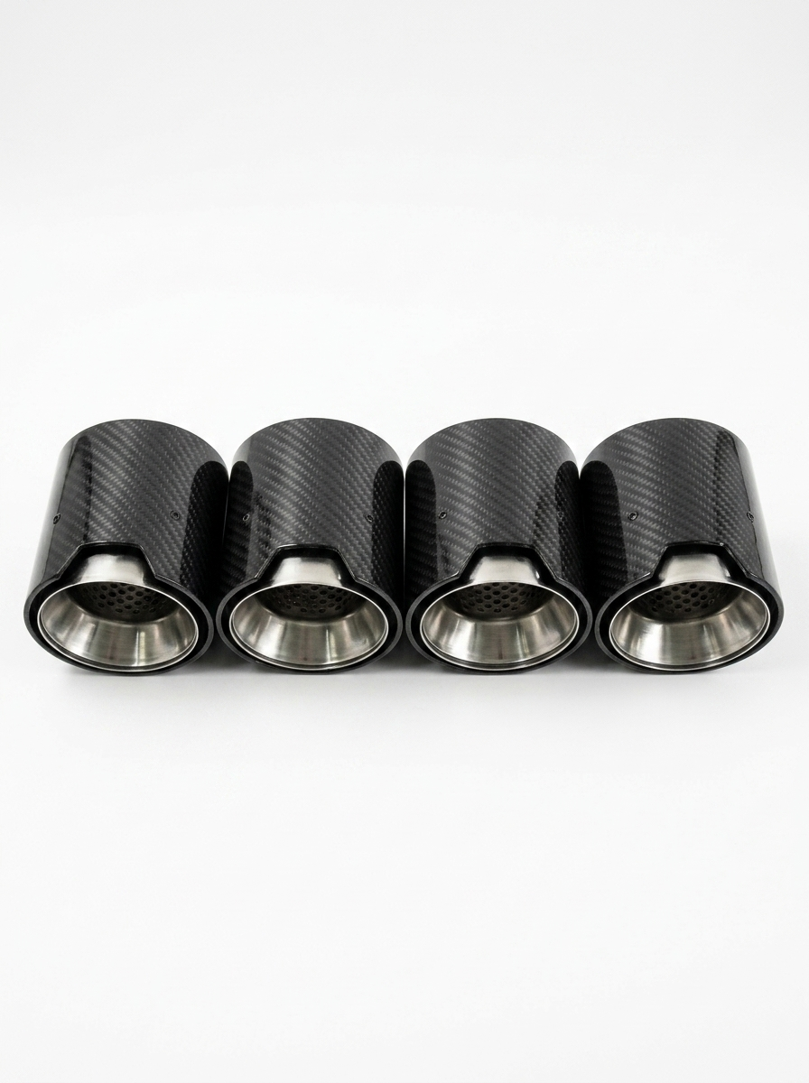 Set of four carbon fiber exhaust tips for BMW M series, 60-80mm inlet, from K2 Industries, designed for F and G series models.
