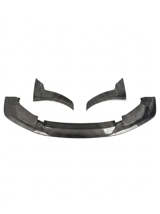 K2 Industries carbon fiber front lip for BMW 3 Series F80 M3 F82 F83 M4, designed for sporty aerodynamic enhancement.