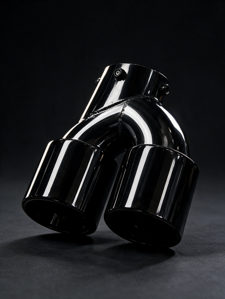 BMW 2/3/4 Series G42 G20 G21 G23 black stainless steel dual muffler tips by K2 Industries, visible from the rear of the vehicle.