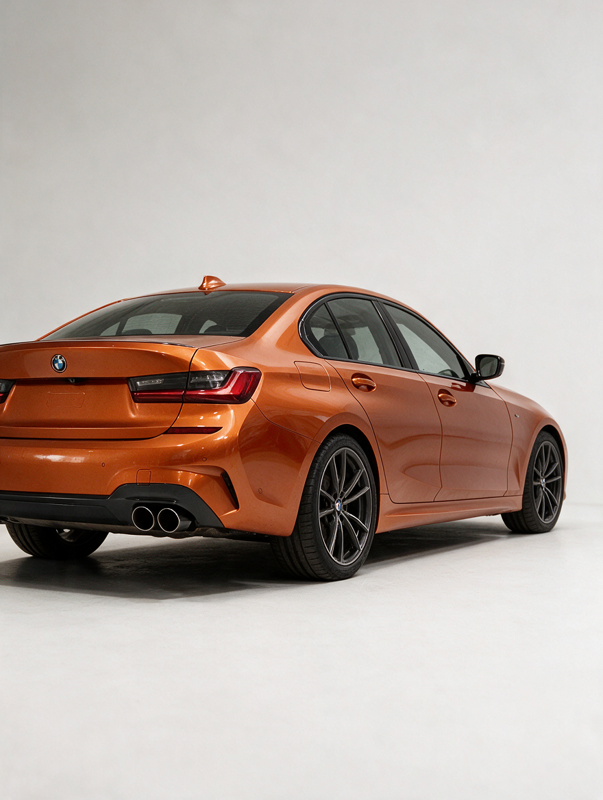BMW 2/3/4 Series G42 G20 G21 G23 black stainless steel dual muffler tips by K2 Industries, showcasing sleek automotive exhaust tips.