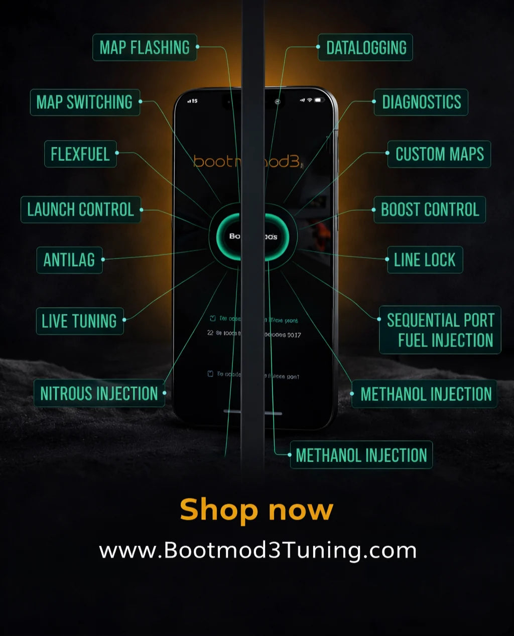 Bootmod3 N55 tuning software for BMW F-series and X-series vehicles including M135i, 335i, X5, and M2 models.