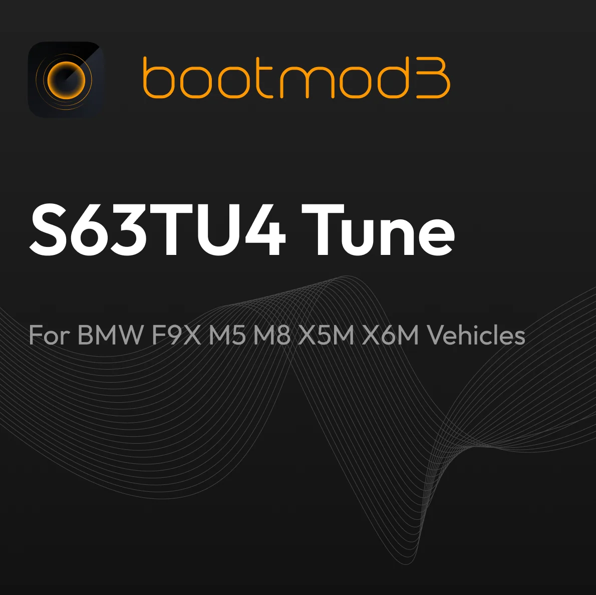 Bootmod3 S63TU4 tuning for BMW F9X M5 M8 X5M X6M vehicles, showcasing the engine bay with tuned components and branding.