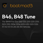 bootmod3 B48 B46 tuning for BMW Fxx Gxx series, showing a close-up of the BMW engine bay with tuning hardware installed