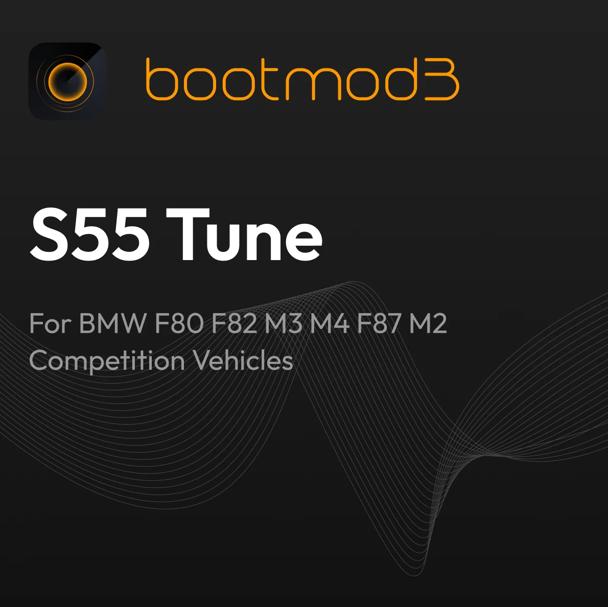 Bootmod3 S55 Tune for BMW F80 F82 M3 M4 F87 M2 Competition vehicles, showcasing the tuning interface on a screen.