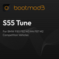 Bootmod3 S55 Tune for BMW F80 F82 M3 M4 F87 M2 Competition vehicles, showcasing the tuning interface on a screen.