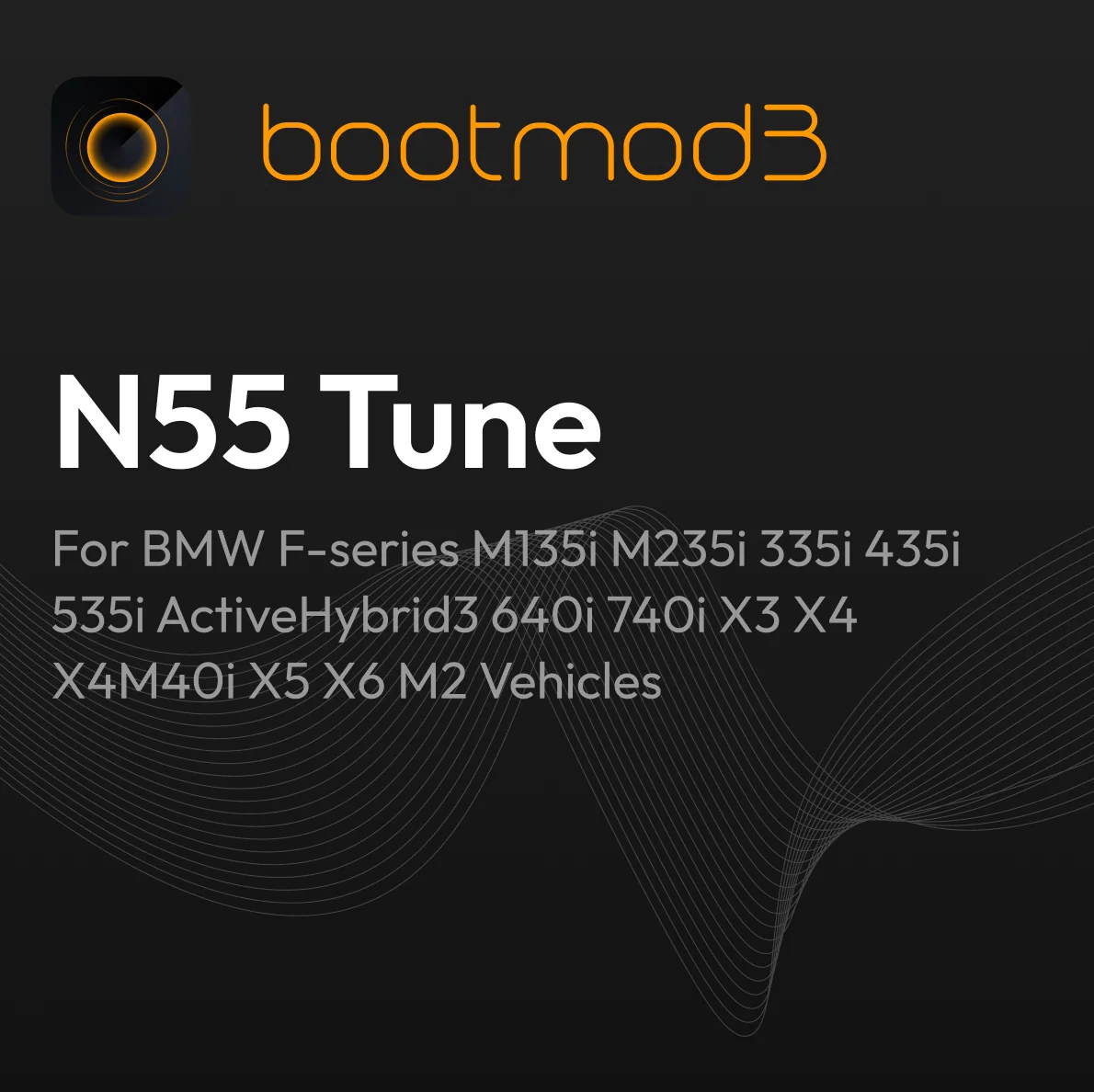 Bootmod3 N55 tuning for BMW F-series M135i M235i 335i 435i 535i X3 X4 X5 X6 M2 vehicles, featuring engine performance upgrade.