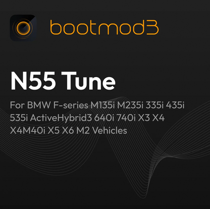Bootmod3 N55 tuning for BMW F-series M135i M235i 335i 435i 535i X3 X4 X5 X6 M2 vehicles, featuring engine performance upgrade.