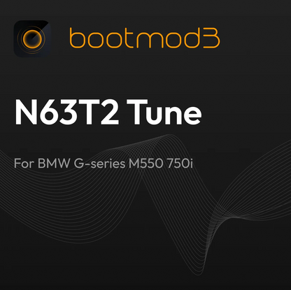 Bootmod3 N63T2 tuning module for BMW G-Series M550 and 750I engines, shown installed in the engine bay of a BMW vehicle.