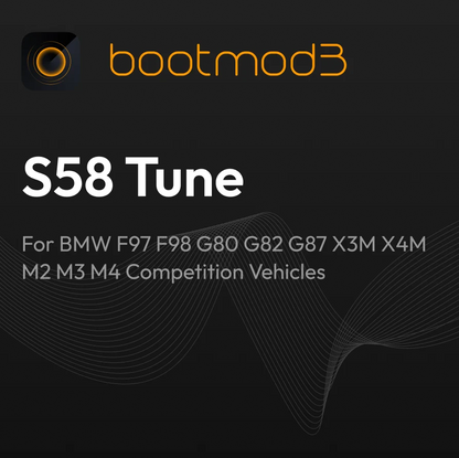 Bootmod3 S58 Tune for BMW M vehicles including F97, G80, G82, X3M, X4M, M2, M3, M4, featuring engine tuning software.