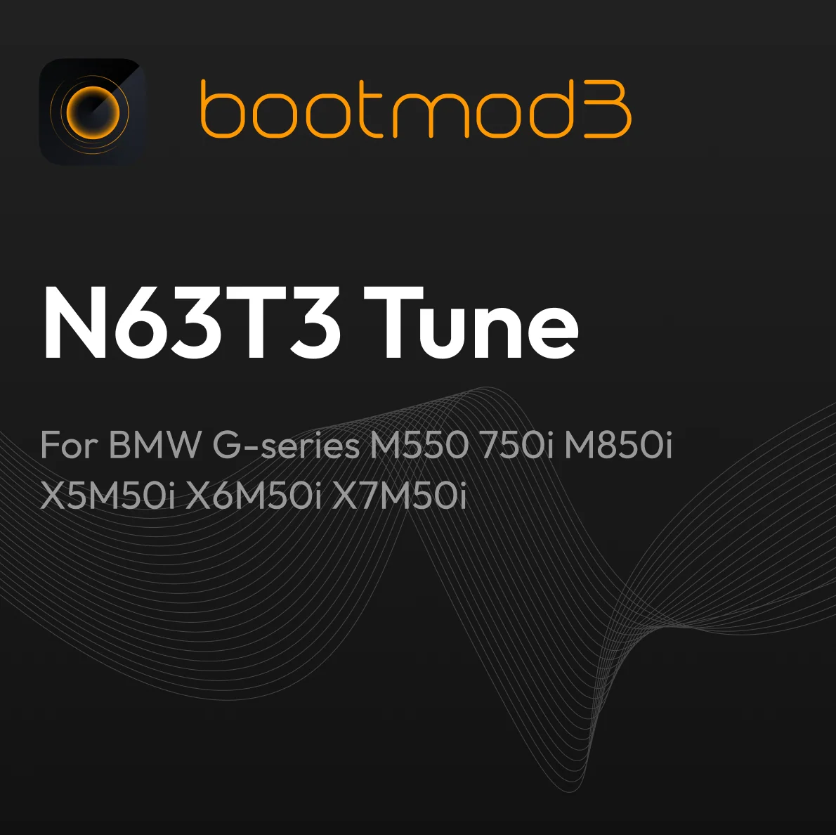 Bootmod3 N63T3 tuning software for BMW G-series M550, 750i, M850i, X5M50i, X6M50i, X7M50i models, installed on vehicle dashboard.