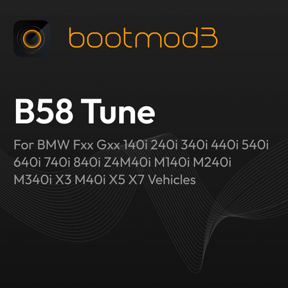bootmod3 B58 Tune for BMW Fxx Gxx models including 140i, 240i, 340i, 440i, X3 M40i, X5, X7, and Z4 M40i vehicles
