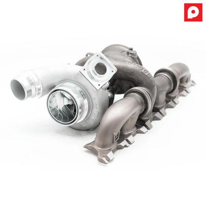Pure900 BMW B58 Gen 2 tuning module by BOOTMOD3 Tuning USA, shown installed on engine with compact design and branding.