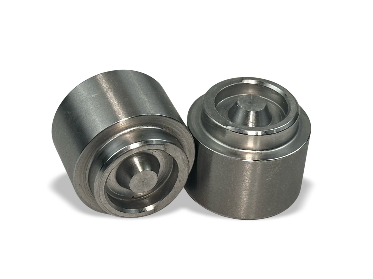 PMB Performance 35mm stainless steel rear caliper piston for Porsche 356C, 911/912, showing polished metal and precise machining
