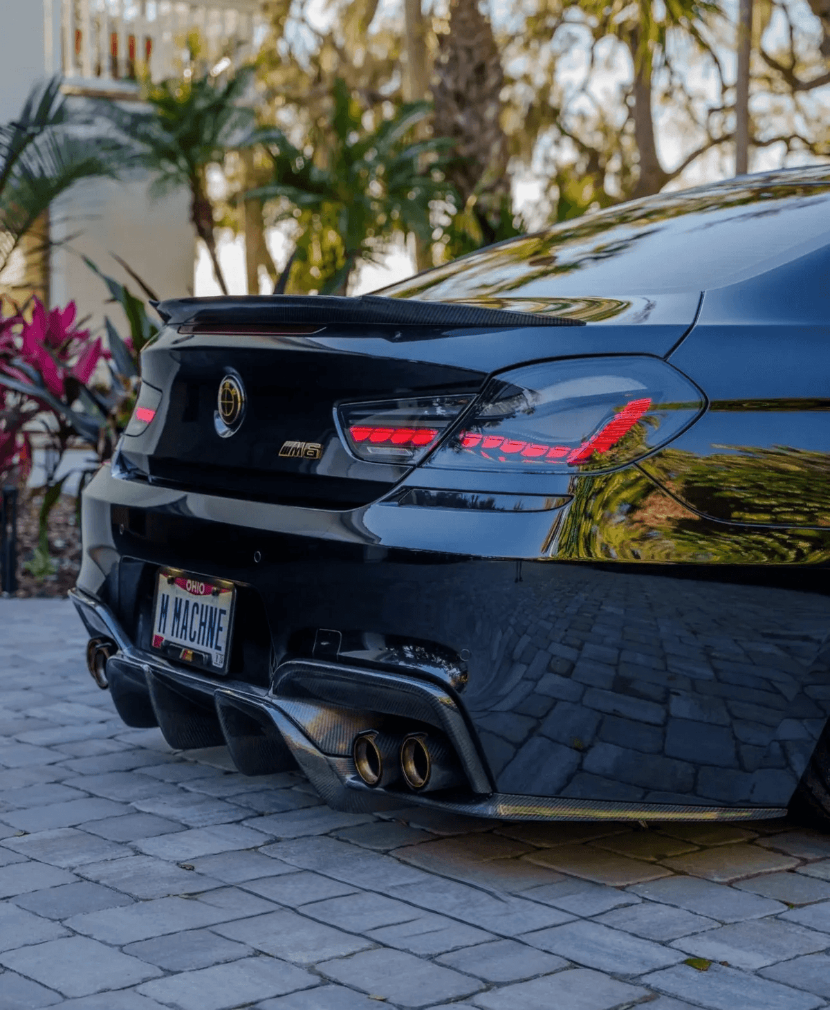 BMW 6 Series F12 F13 F06 smoke and red GTS OLED style tail lights by K2 Industries, showing sleek LED taillight design.