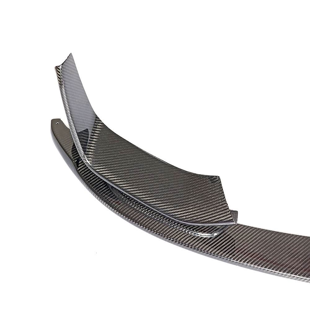 Performance Dry Carbon front lip splitter set for BMW F80 M3 and F82 F83 M4, featuring three carbon fiber pieces.