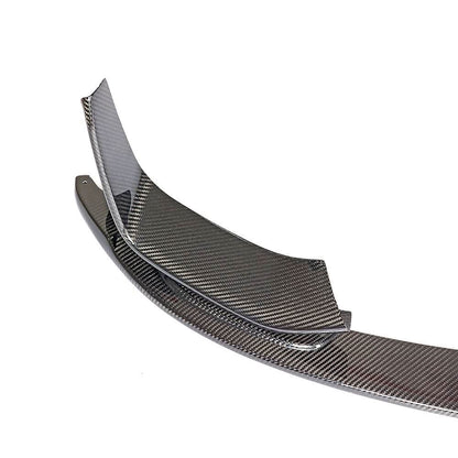 Performance Dry Carbon front lip splitter set for BMW F80 M3 and F82 F83 M4, featuring three carbon fiber pieces.