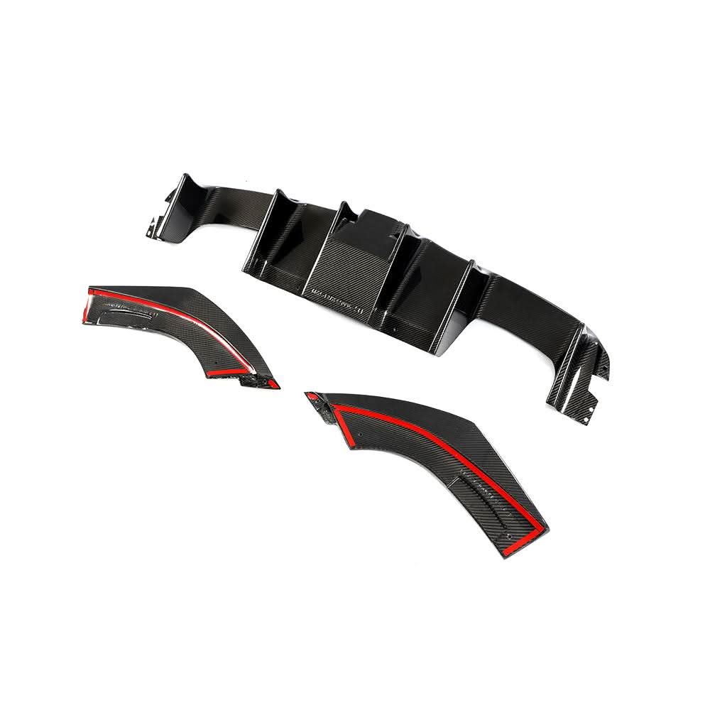 Gloss carbon fiber rear diffuser for BMW M2 F87 & M2 Competition, designed for aerodynamic enhancement and sporty look.