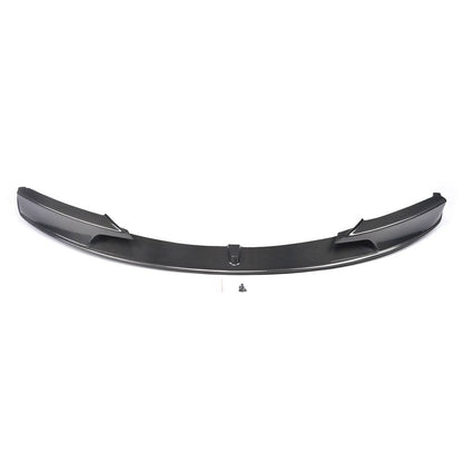 Carbon fiber P-style front lip for BMW F30 M Sport and M Tech, featuring detailed carbon fiber weave and aerodynamic design.