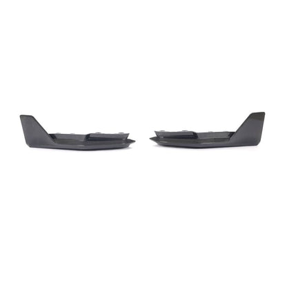 Pair of dry carbon fiber front splitter winglets for BMW G80 M3 and G82/G83 M4 Competition by K2 Industries, shown on the car.