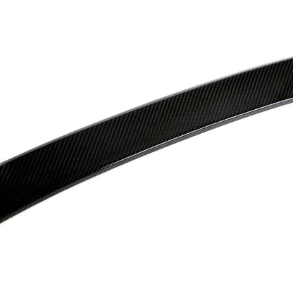 BMW F30 F35 F80 M3 carbon fiber rear trunk spoiler by K2 Industries, showcasing sleek dry carbon fiber design on a 3 Series or M3.