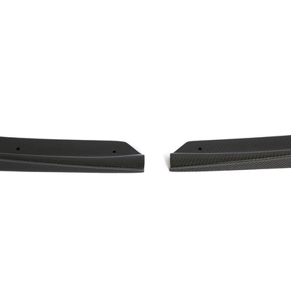 Gloss carbon fiber front splitter for BMW F80 M3 and F82 M4 from K2 Industries, designed for aerodynamic performance.