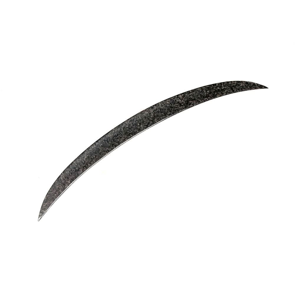 Forged carbon fiber P-style rear trunk spoiler for BMW F30 and F80 M3 sedan, by K2 Industries, showcasing sleek aerodynamic design.