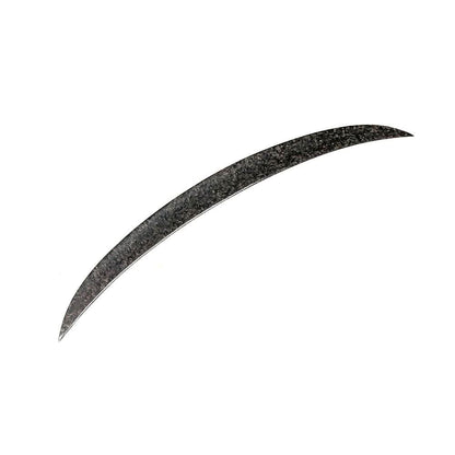 Forged carbon fiber P-style rear trunk spoiler for BMW F30 and F80 M3 sedan, by K2 Industries, showcasing sleek aerodynamic design.
