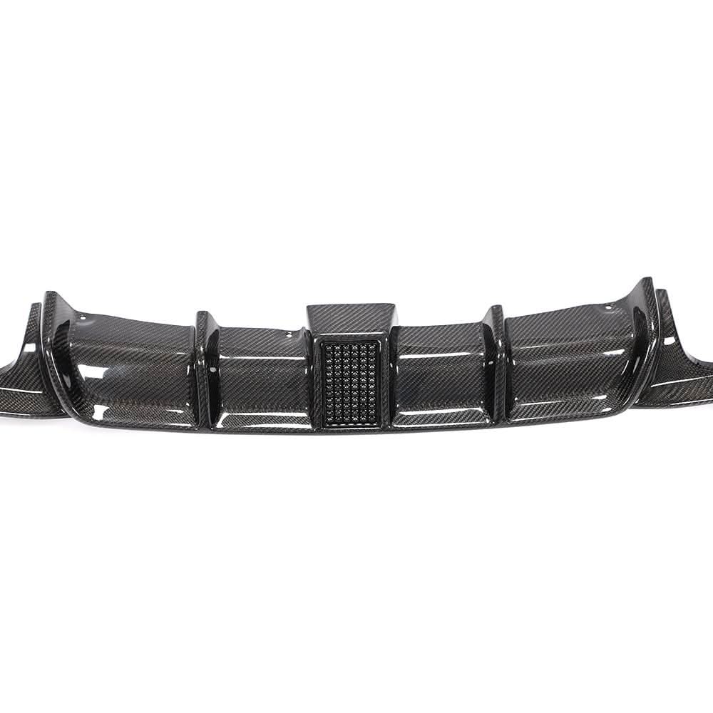 Carbon fiber rear diffuser with LED brake light for BMW F30 & F31 M Sport, by K2 Industries, showcasing sleek automotive styling