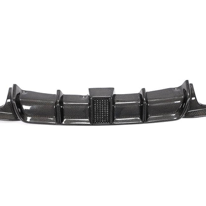 Carbon fiber rear diffuser with LED brake light for BMW F30 & F31 M Sport, by K2 Industries, showcasing sleek automotive styling