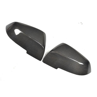 K2 Industries carbon fiber mirror covers for BMW F10 F11 F18 5 Series 2014-2016, performance style, shiny carbon fiber finish