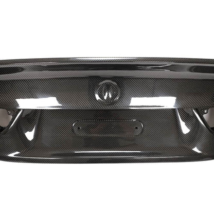 K2 Industries carbon fiber trunk lid with high ducktail for BMW F32 4-Series and F82 M4 coupe, 2014-2020, showcasing sleek design