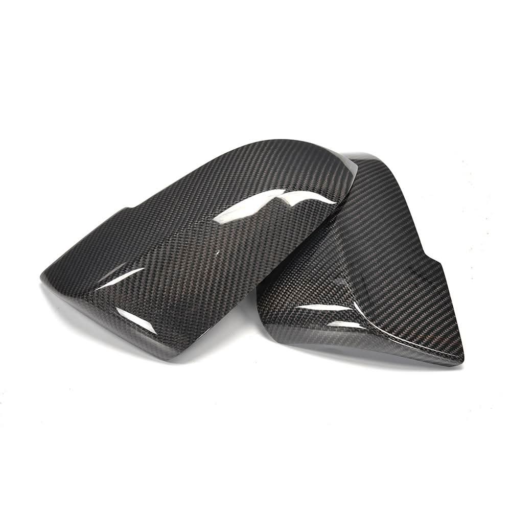 Full replacement carbon fiber mirror covers for BMW F10 F11 F18 5 Series by K2 Industries, showing sleek performance style design.