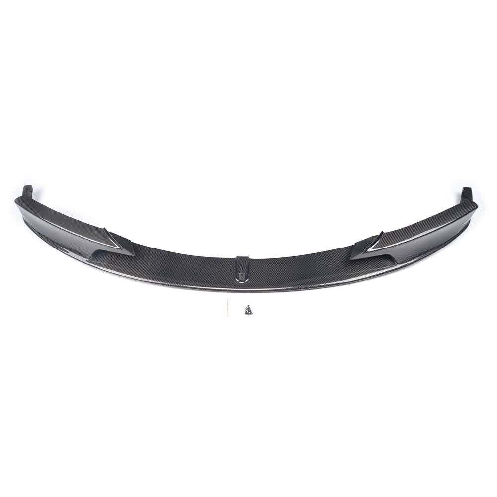K2 Industries carbon fiber P-style front lip for BMW F30 M Sport and M Tech, installed on the front bumper of a 2012-2017 BMW F30.