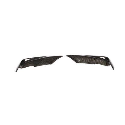 Carbon fiber fog light splitter canards for BMW F30/F31/F35 M Sport front bumper, sleek aerodynamic design by K2 Industries.