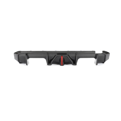 BMW G80 M3 and G82 G83 M4 Competition dry carbon fiber rear diffuser by K2 Industries, showcasing its sleek aerodynamic design.