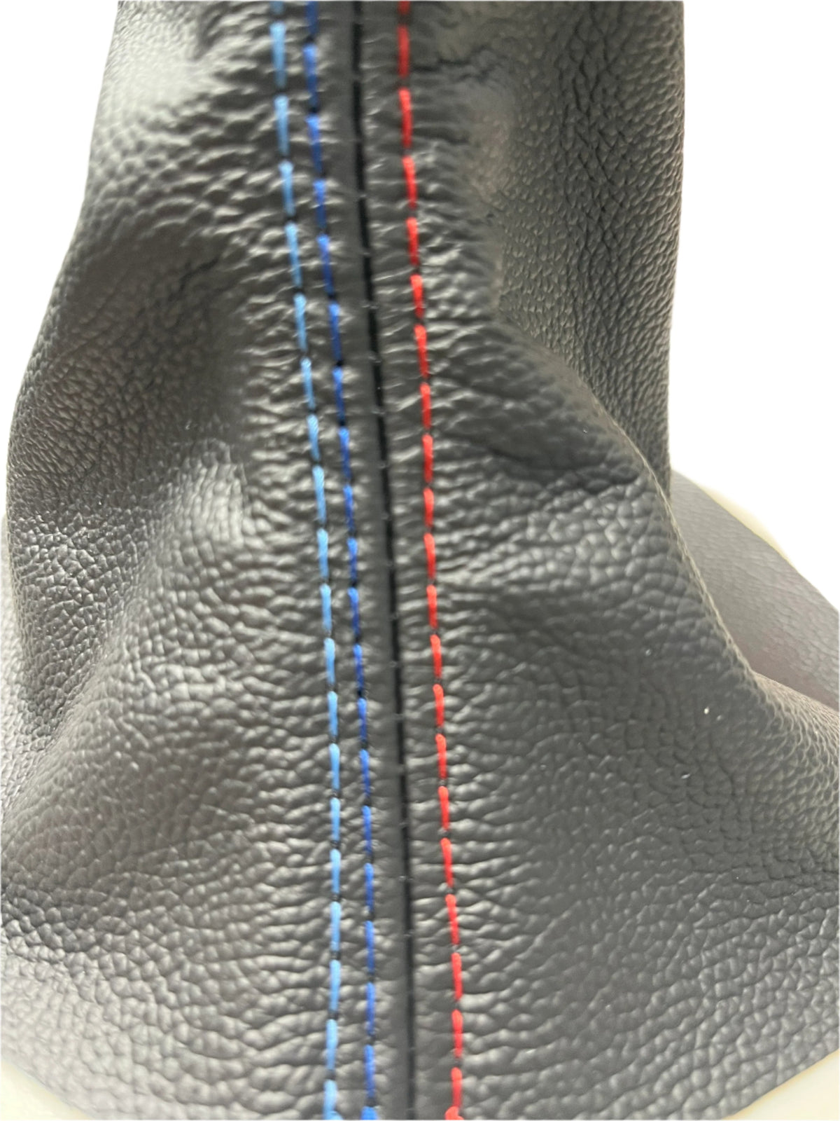 Black real leather shift boot cover for BMW E46 E36 M from 1991-2005, designed by JTS Custom Upholstery.
