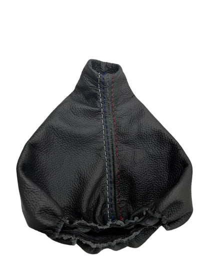 Black genuine leather shift boot cover for BMW E46 E36 M/Stitch, fits 1991-2005 BMW models, from JTS Custom Upholstery.