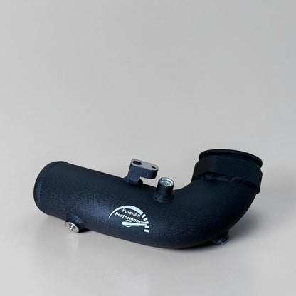 Palenon Performance B58 aluminum charge pipe for BMW Supra, M140i, M240i, M340i, X3, X4, and 440i models, showing polished metal finish.