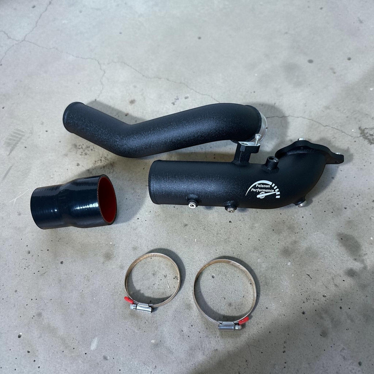 Palenon Performance B58 aluminum charge pipe for BMW M340i, M440i, 540i, 840i, and other models, enhancing engine performance.