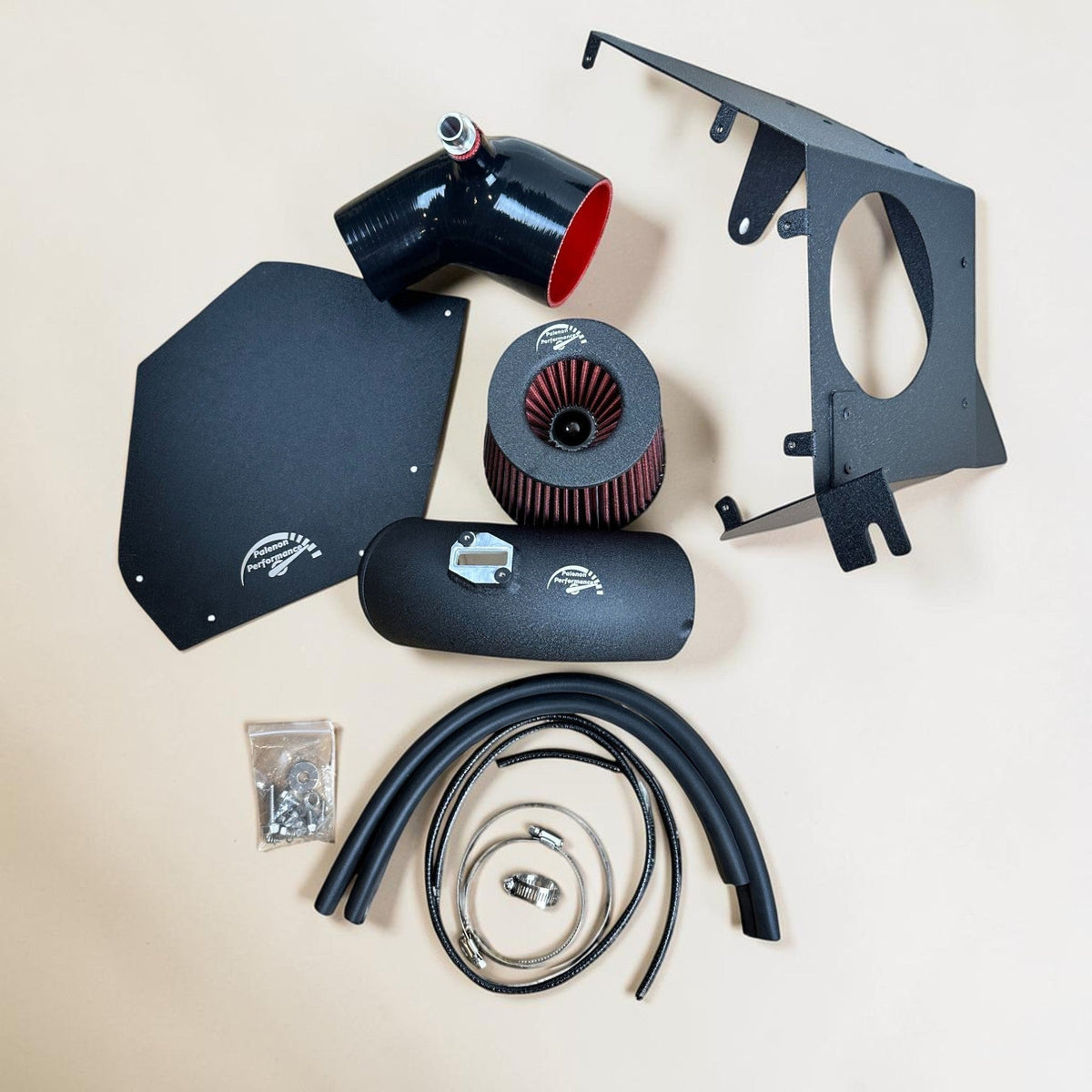 Palenon Performance B58 Cold Air Intake installed in BMW G20 M340i, showing sleek metal tubing and air filter for improved airflow.