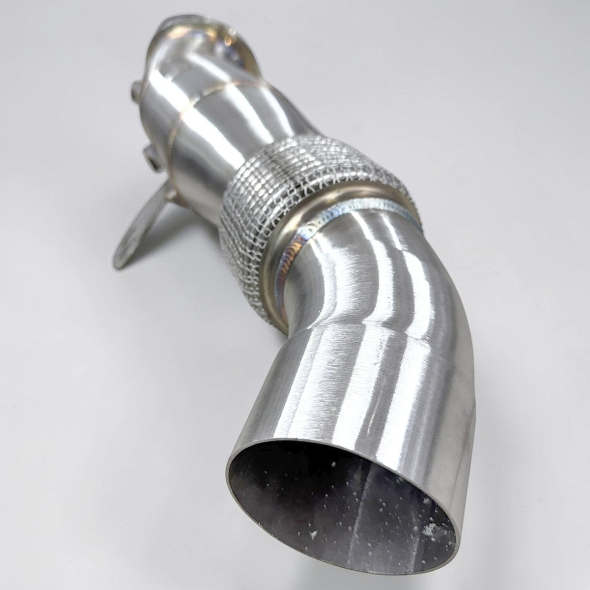 Palenon Performance stainless steel B58 racing downpipe for BMW M340i, M440i, X5, and other models, with polished finish and flange.