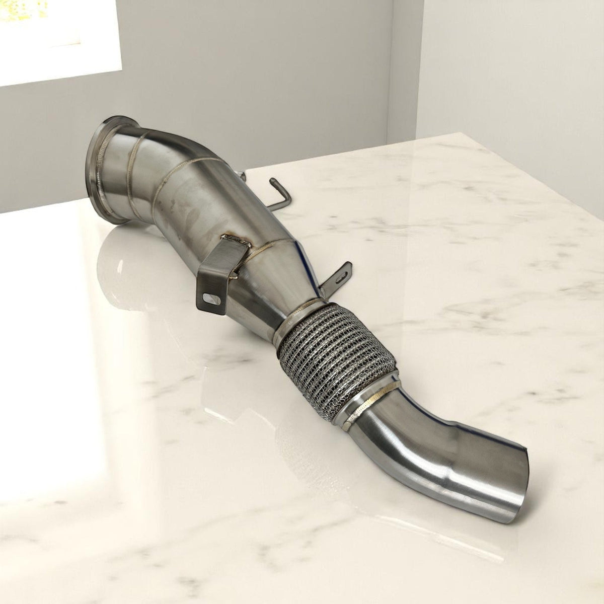 5-inch Gen 3 BMW B58TU2 Racing Downpipe by Palenon Performance for M340i, M440i, X3, X5, and more, with polished metal finish.