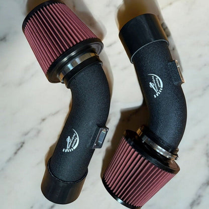 Palenon Performance high flow dual cone air intake kit for BMW M5 and M6 F10, F12, F13, F06 models, installed on engine.