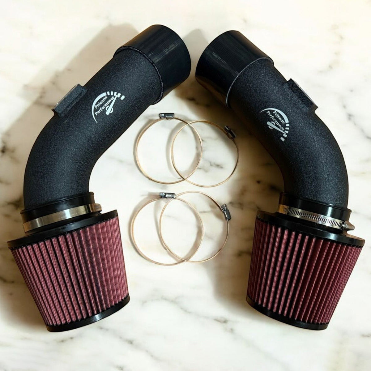 Palenon Performance high flow dual cone air intake kit for BMW M5 F10 and M6 F12 models, showing the dual cone filters and intake tubing.