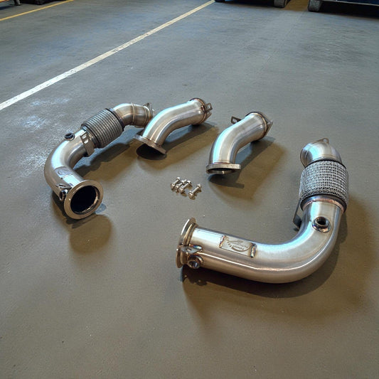 Palenon Performance S68 Racing Downpipes for BMW G90 M5 and G99 M5, showcasing high-performance exhaust components.