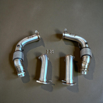 Palenon Performance S68 racing downpipes for BMW G90 and G99 M5, featuring high-performance stainless steel exhaust components.